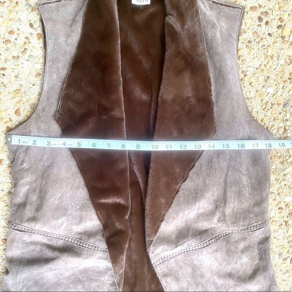 Ecru Genuine Suede Faux Fur Brown Vest Size S - Picture 5 of 9